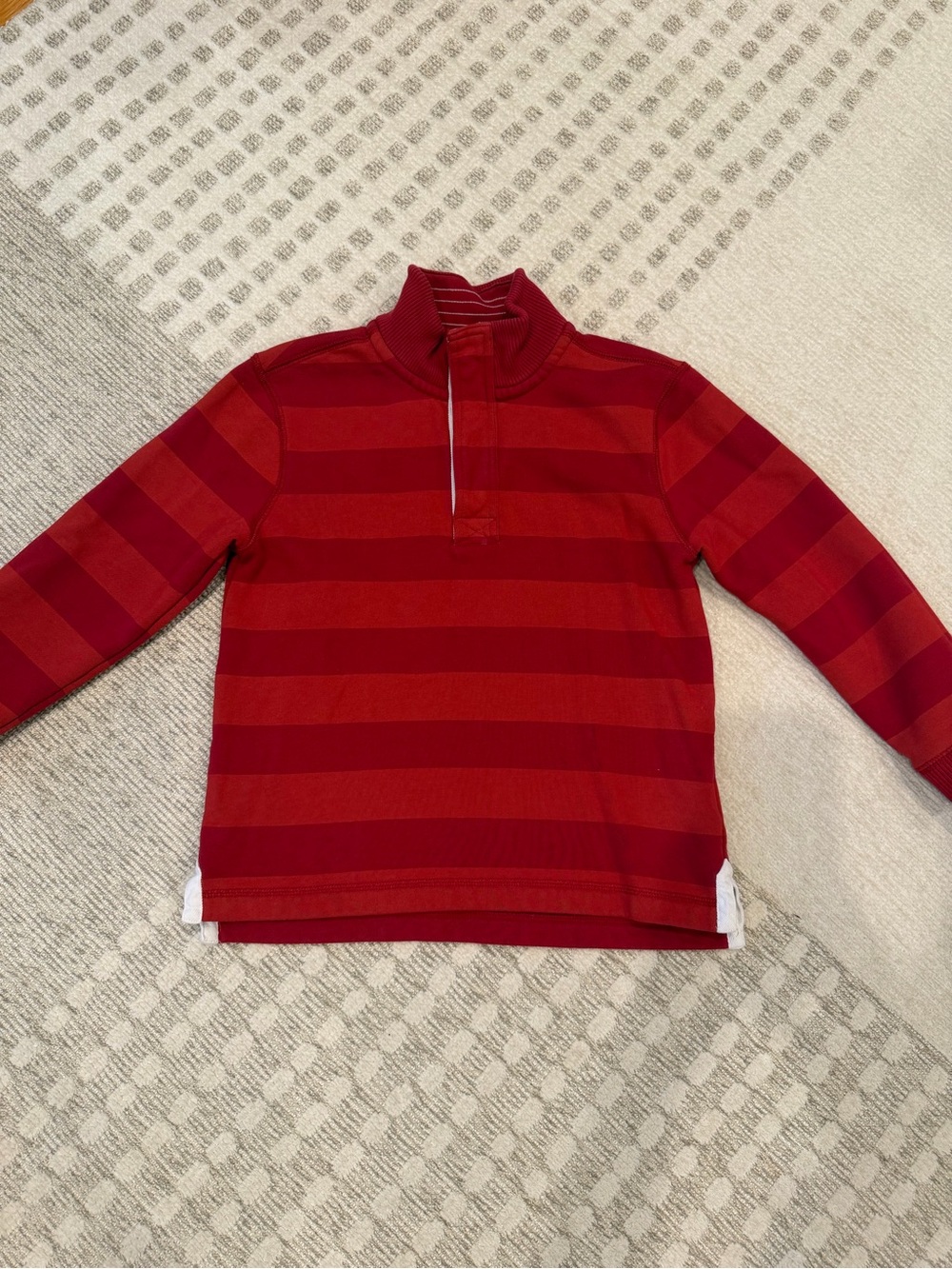 Mini Boden Boys Stripped quarter button sweatshirt, size 7-8
